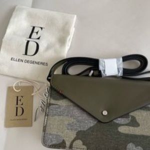 NWT ED Ellen DeGeneres Lyon Crossbody Strap bag. Camouflage print leather purse